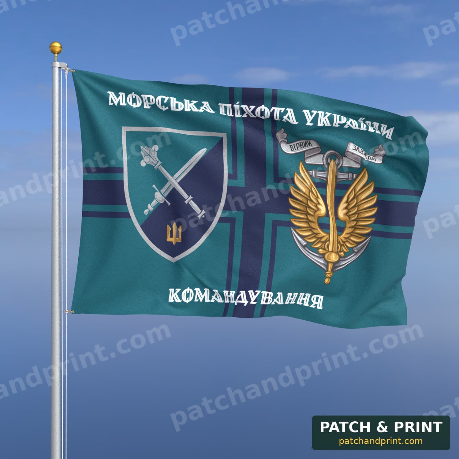 Флаг «Морская пехота - Командование морской пехоты Украины» (на флаге ВМС, «Морська піхота України», с якорем, стиль 2)